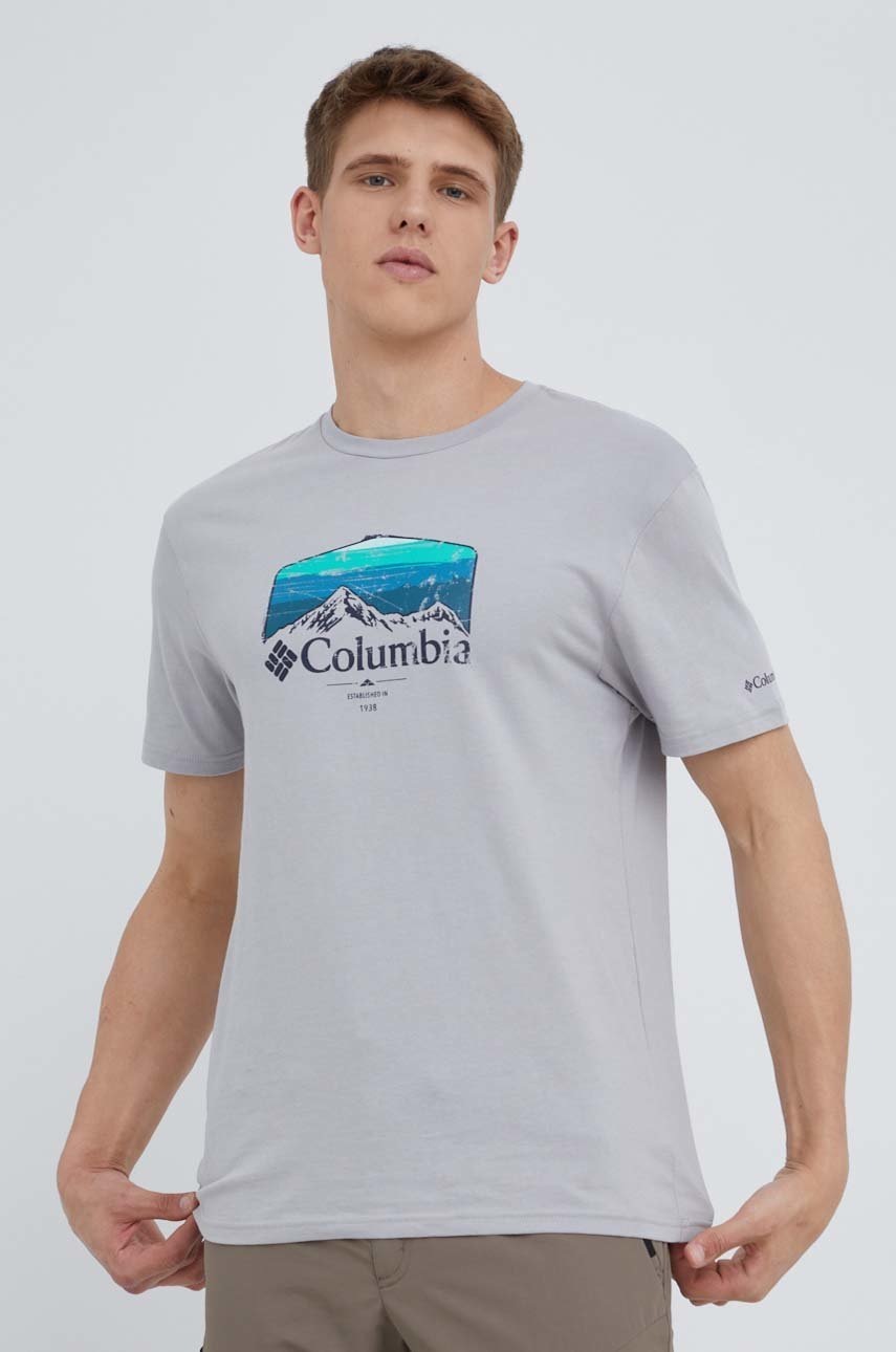 

Памучна тениска Columbia в сиво с принт, Сив