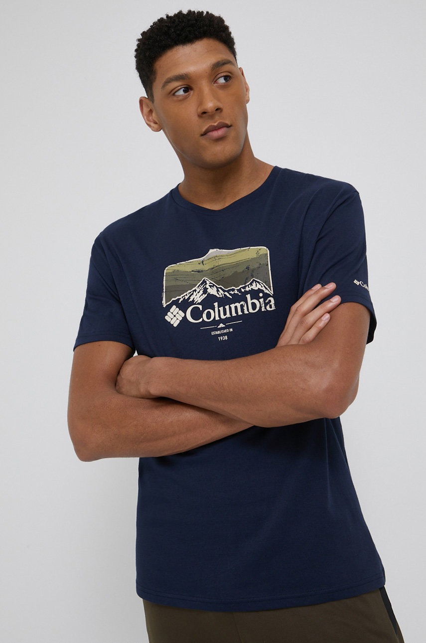 

Памучна тениска Columbia в тъмносиньо с принт, Тъмносин
