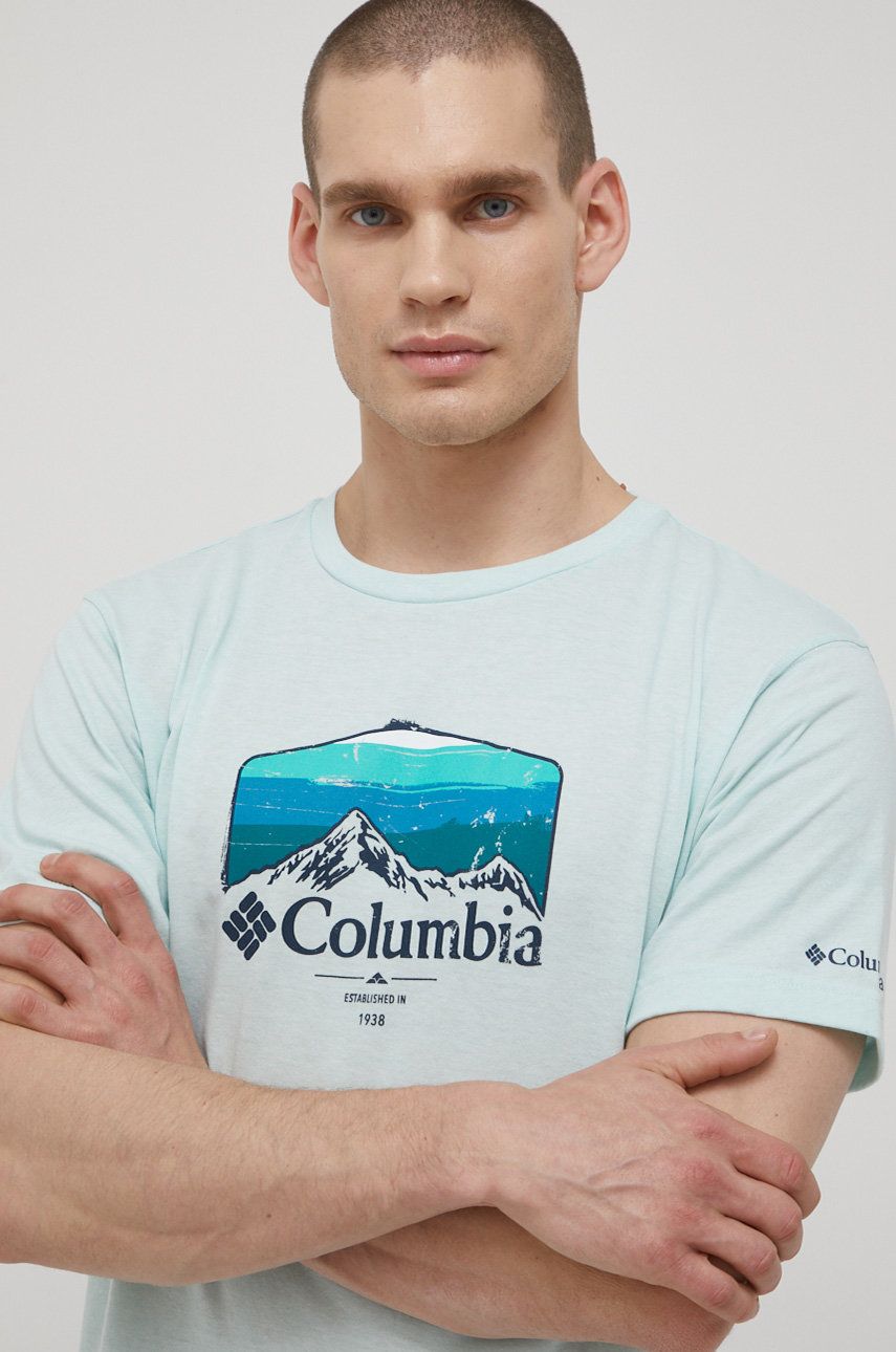 Columbia tricou sport Thistletown Hills culoarea turcoaz, cu imprimeu