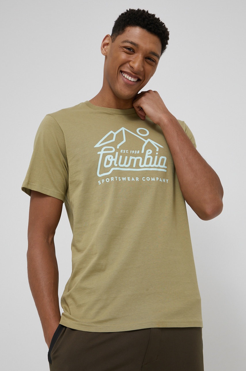 Columbia tricou din bumbac culoarea verde, cu imprimeu