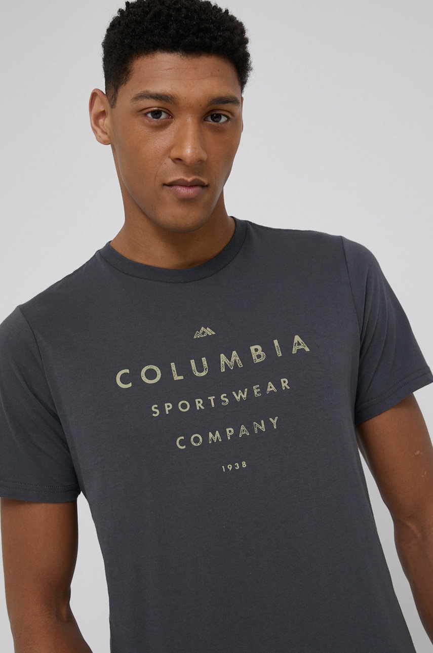 

Памучна тениска Columbia в сиво с принт, Сив