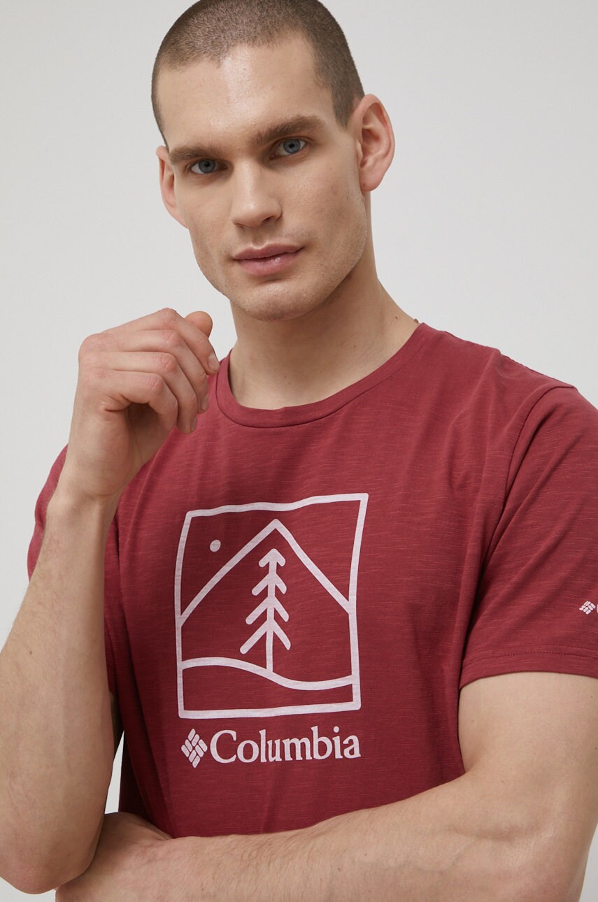 

Памучна тениска Columbia в червено с принт, Червен