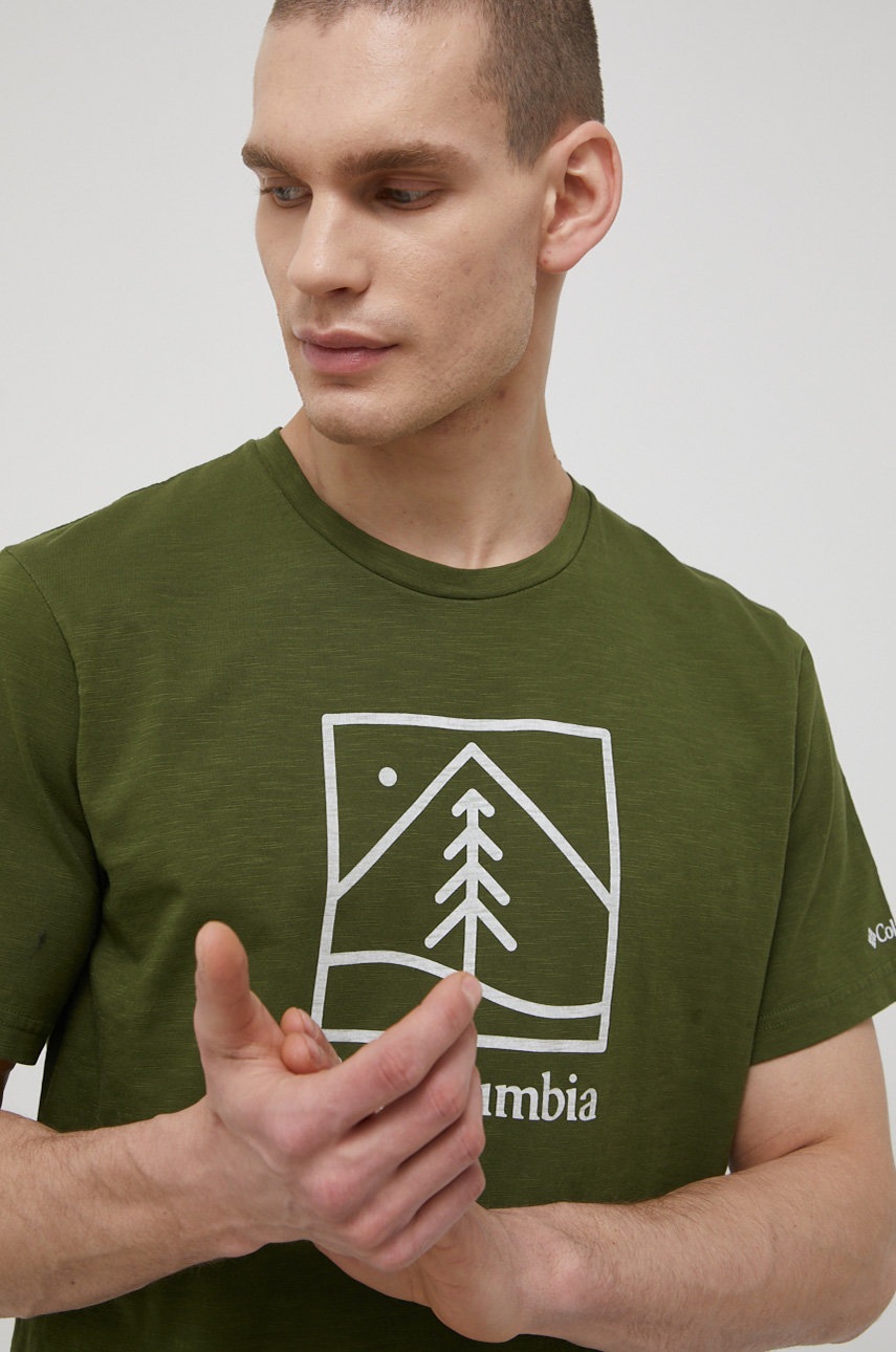

Памучна тениска Columbia в зелено с принт, Зелен