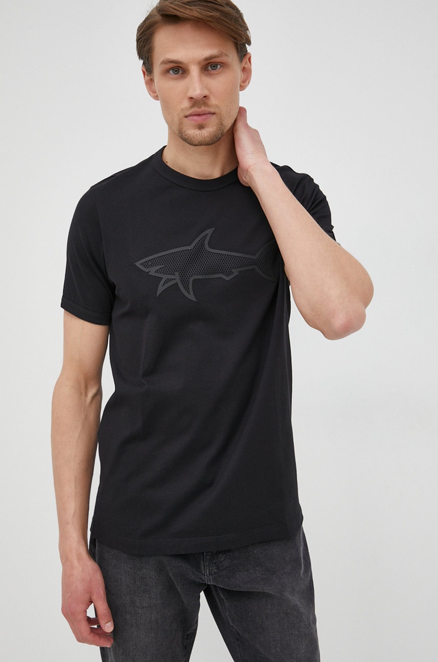 

Памучна тениска Paul&Shark в черно с апликация, Черен