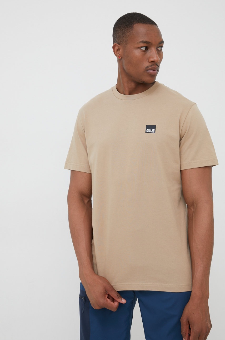 

Памучна тениска Jack Wolfskin в бежово с принт, Бежов