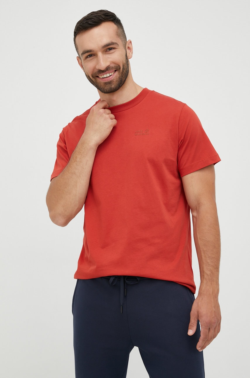 Jack Wolfskin tricou din bumbac culoarea bordo, neted