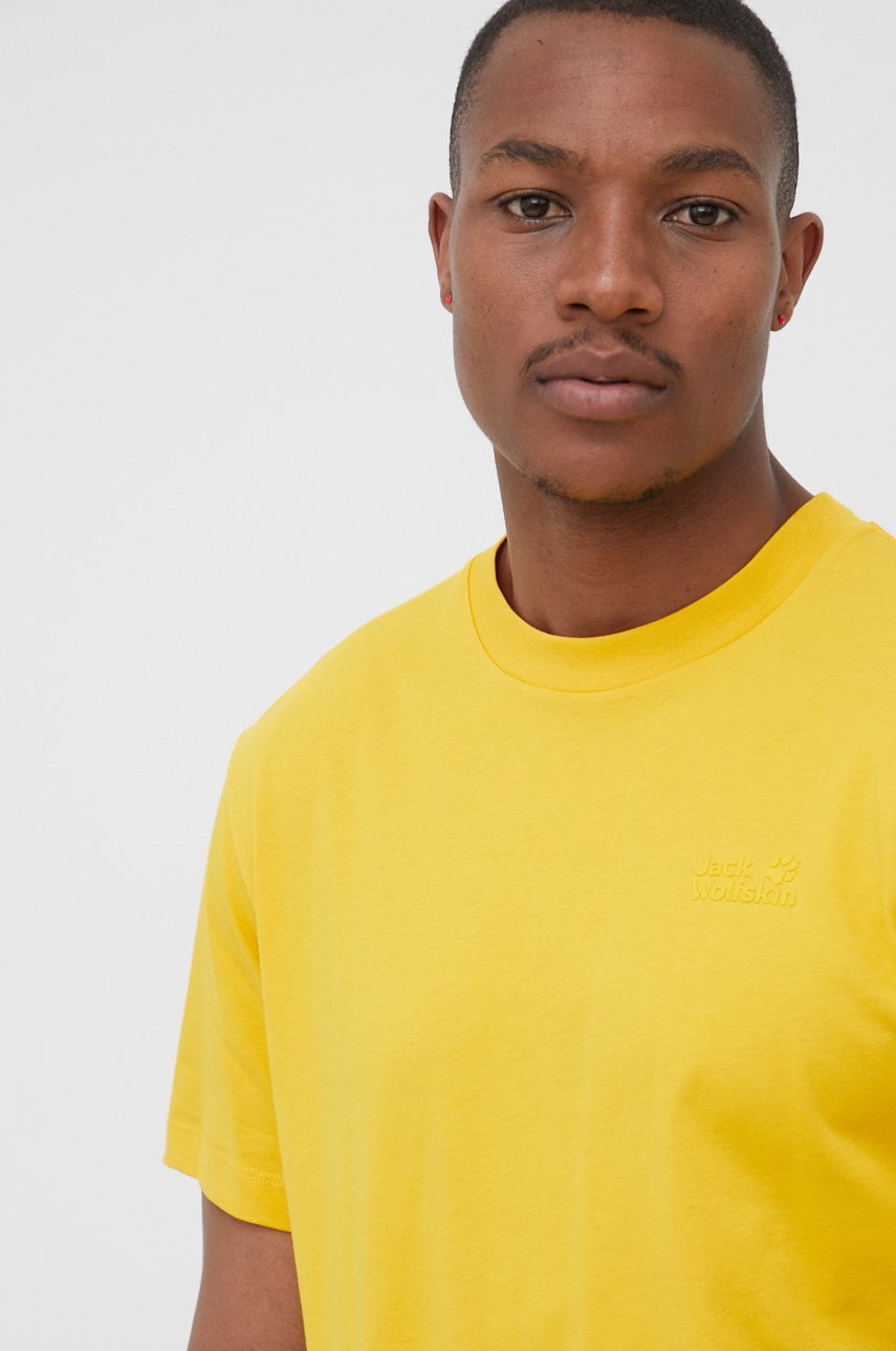 Jack Wolfskin tricou din bumbac culoarea galben, cu imprimeu