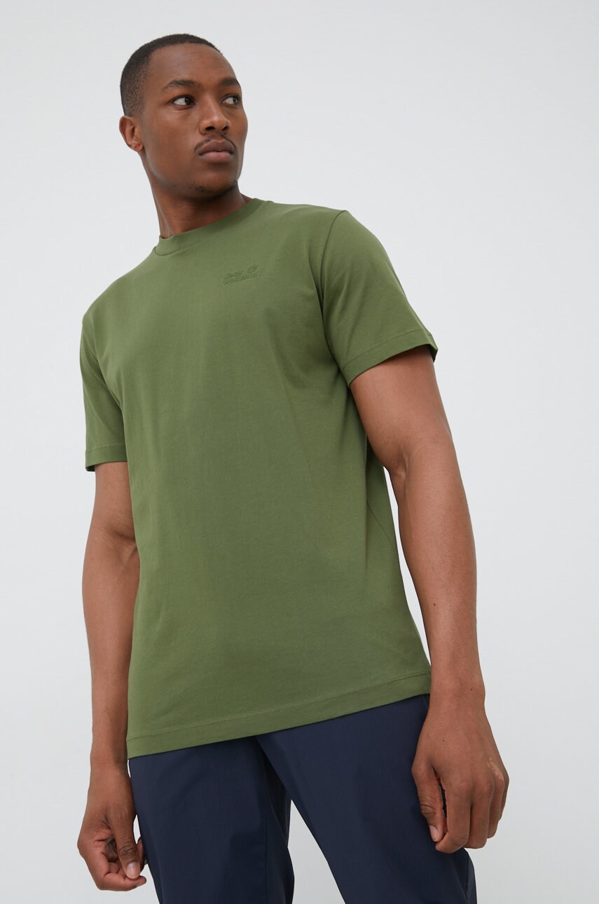Jack Wolfskin tricou din bumbac culoarea verde, neted