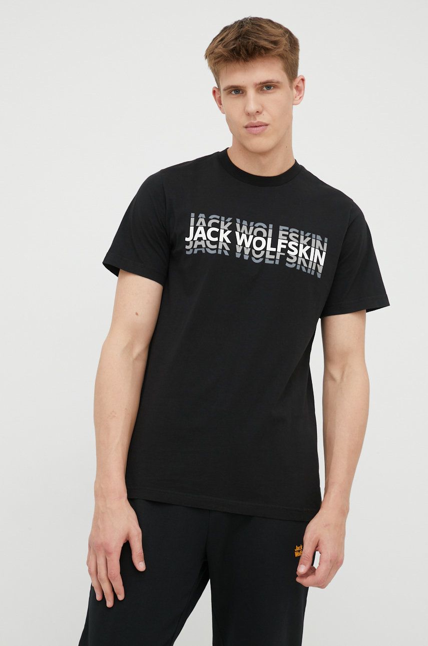 Jack Wolfskin tricou din bumbac culoarea negru, cu imprimeu answear.ro imagine noua