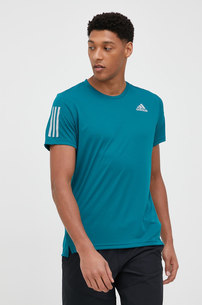 

Футболка для бега adidas Performance Own The Run цвет зелёный с принтом