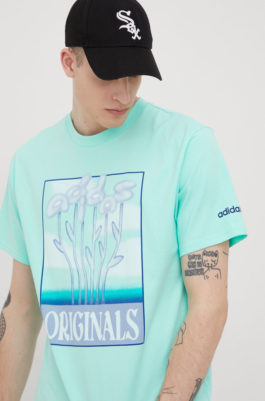 

Памучна тениска adidas Originals HC2110 в зелено с принт, Зелен
