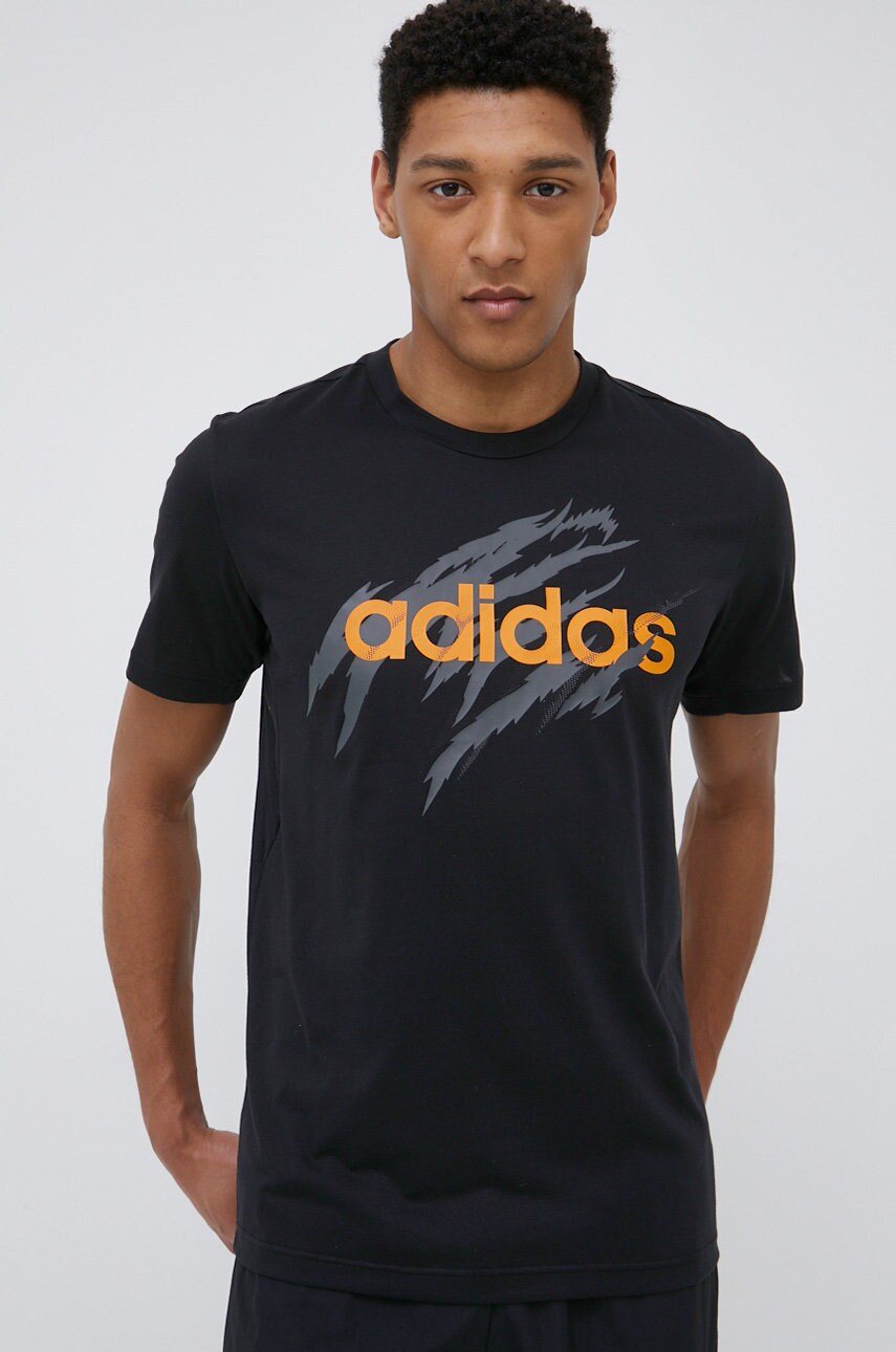 Adidas tricou de antrenament hd4315 culoarea negru, cu imprimeu