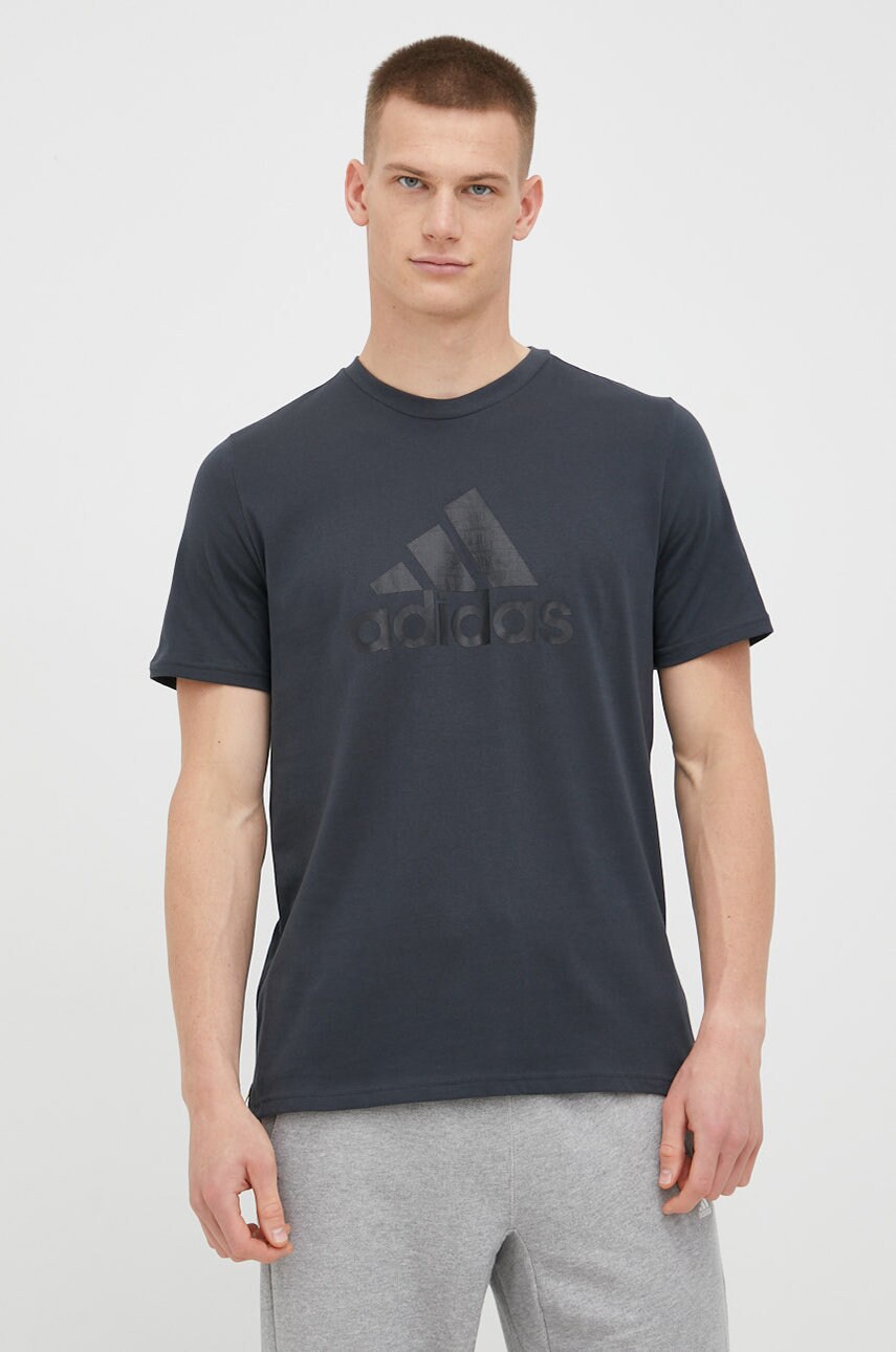 Adidas performance tricou din bumbac culoarea gri, cu imprimeu