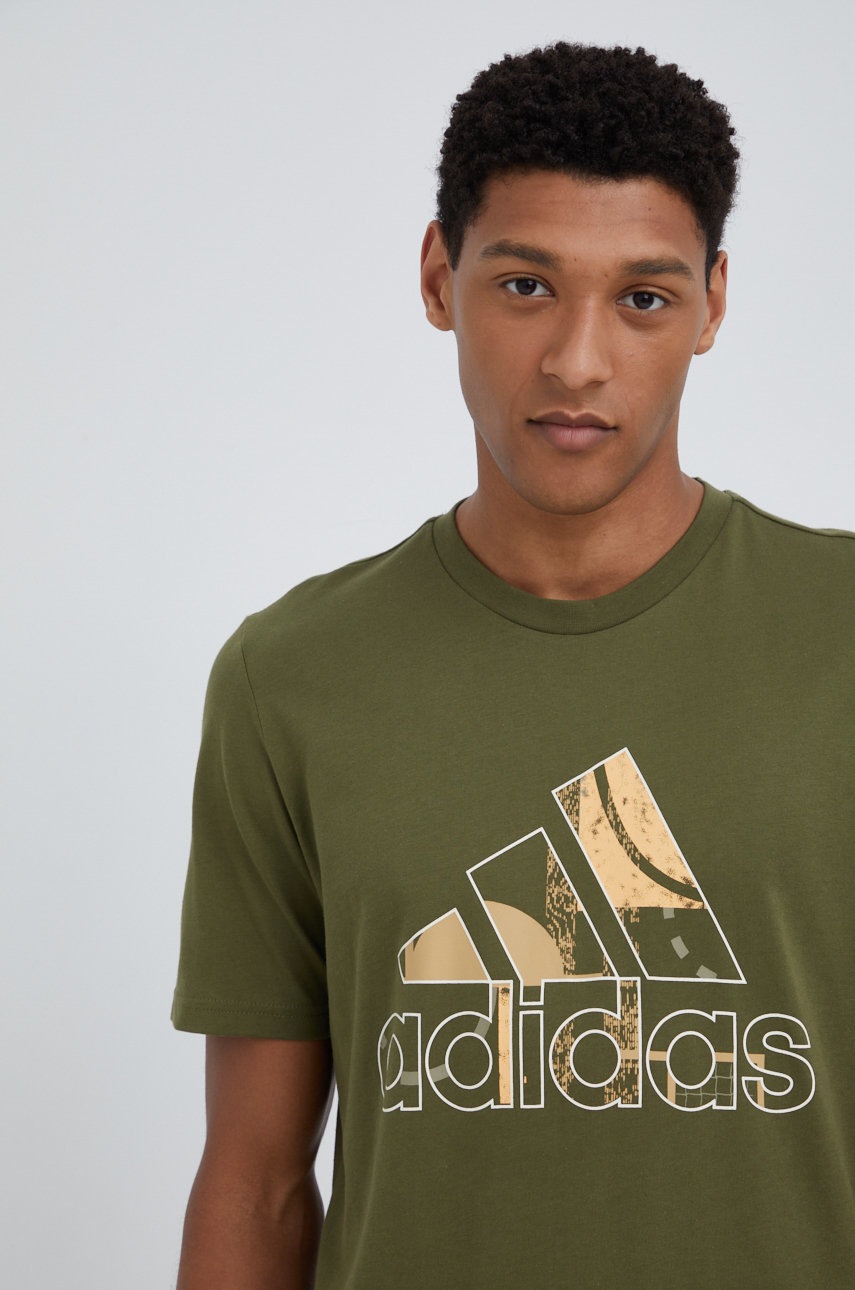 

Памучна тениска adidas HE4826 в зелено с принт, Зелен