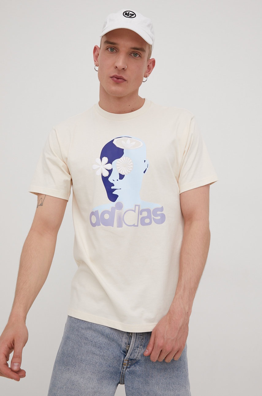 

Памучна тениска adidas Originals HC2117 в бежово с принт, Бежов