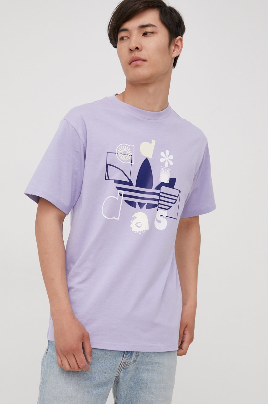 

Бавовняна футболка adidas Originals HC2138 колір фіолетовий з принтом