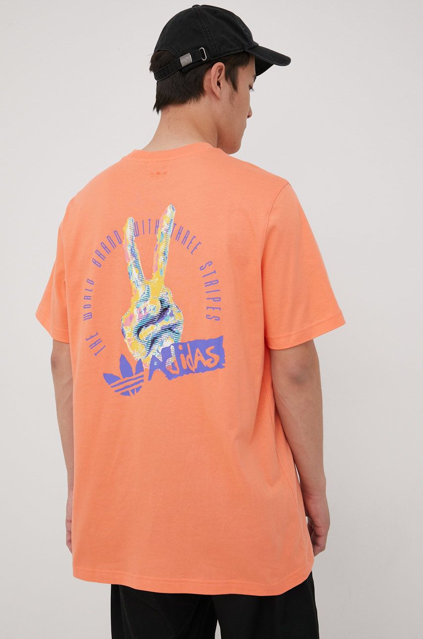 Adidas Originals t-shirt bawełniany HT1656 kolor pomarańczowy z nadrukiem