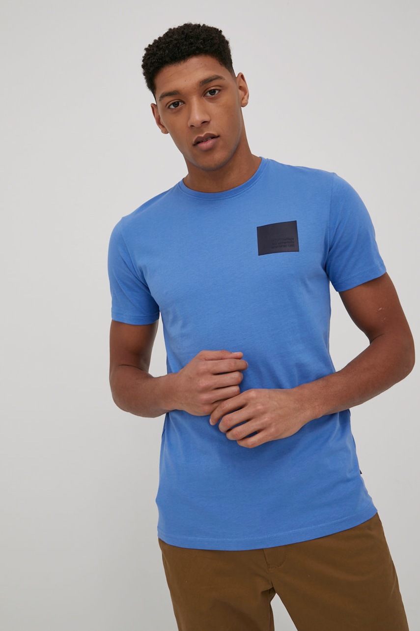 

Памучна тениска Solid с изчистен дизайн, Син