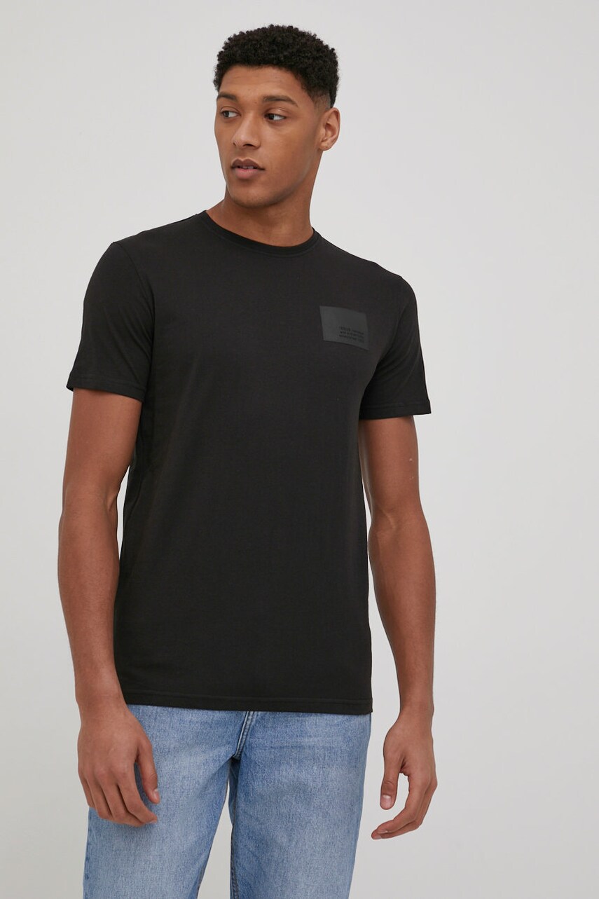 Solid tricou din bumbac culoarea negru, neted