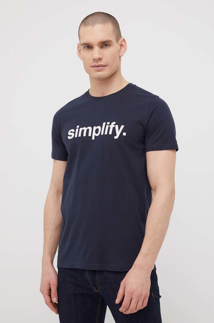 Solid tricou din bumbac culoarea albastru marin, cu imprimeu