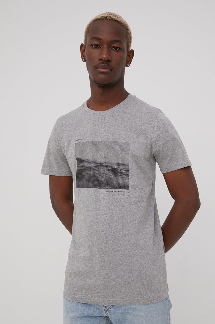 Solid tricou barbati, culoarea gri, cu imprimeu