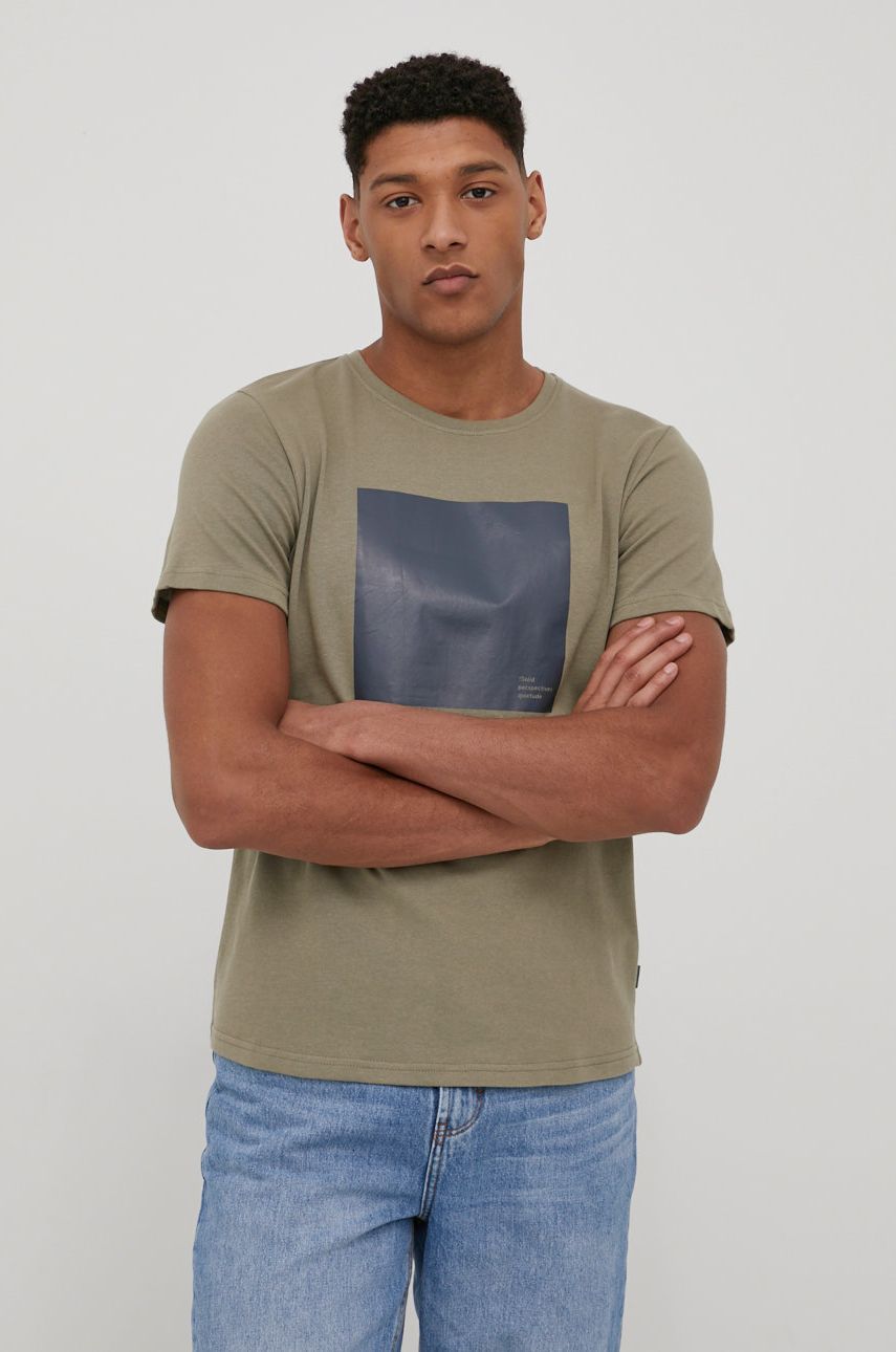 Solid tricou din bumbac culoarea verde, cu imprimeu 2022 ❤️ Pret Super answear imagine noua 2022