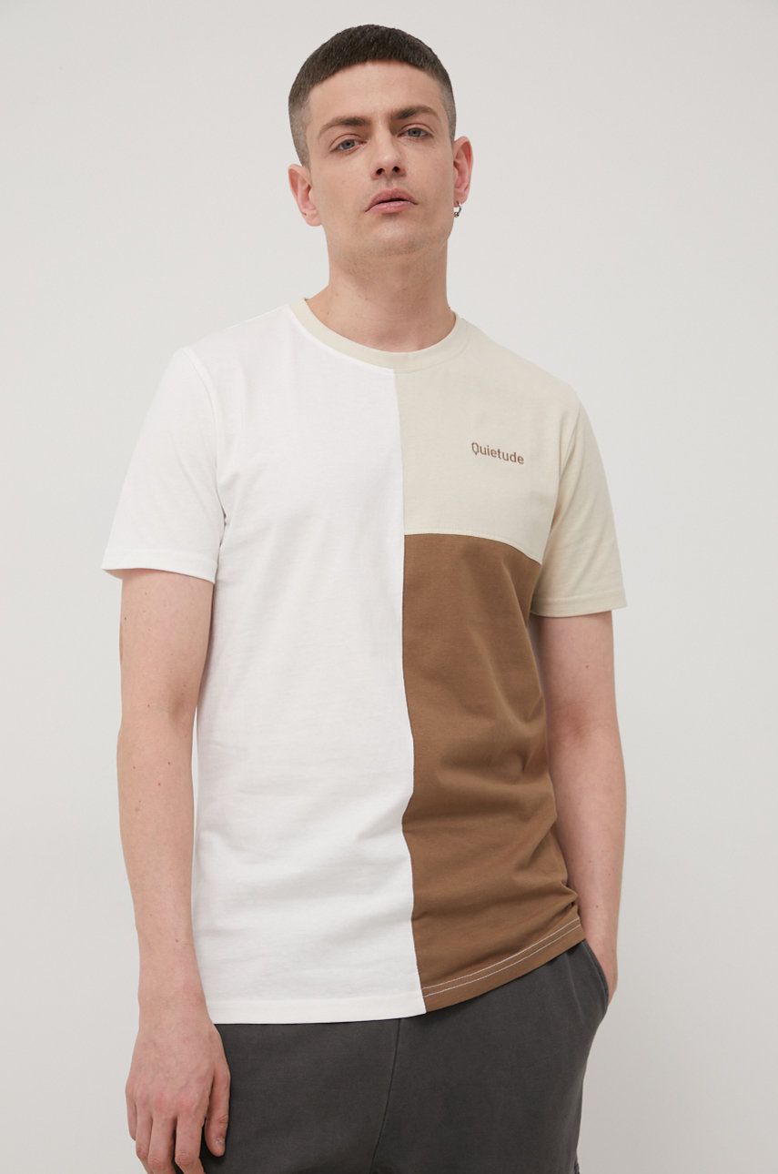 Solid tricou din bumbac culoarea bej, cu imprimeu 2022 ❤️ Pret Super answear imagine noua 2022