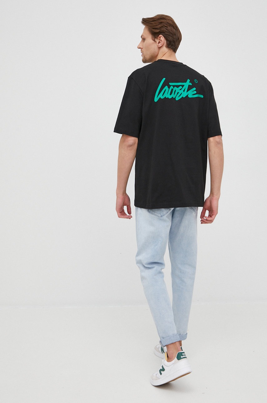 

Тениска Lacoste мъжки в черно с принт, Черен