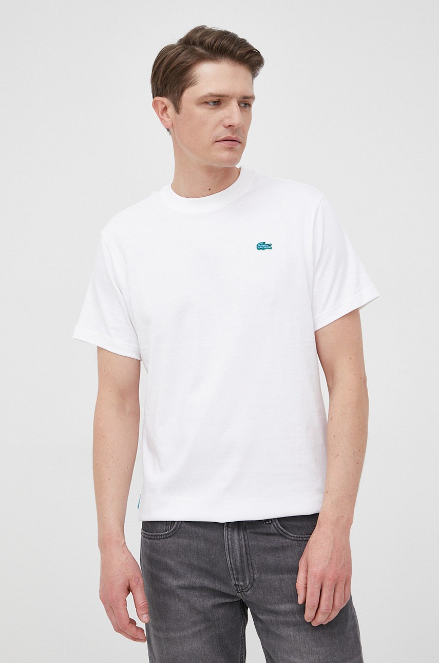 

Памучна тениска Lacoste в бяло с изчистен дизайн, Бял