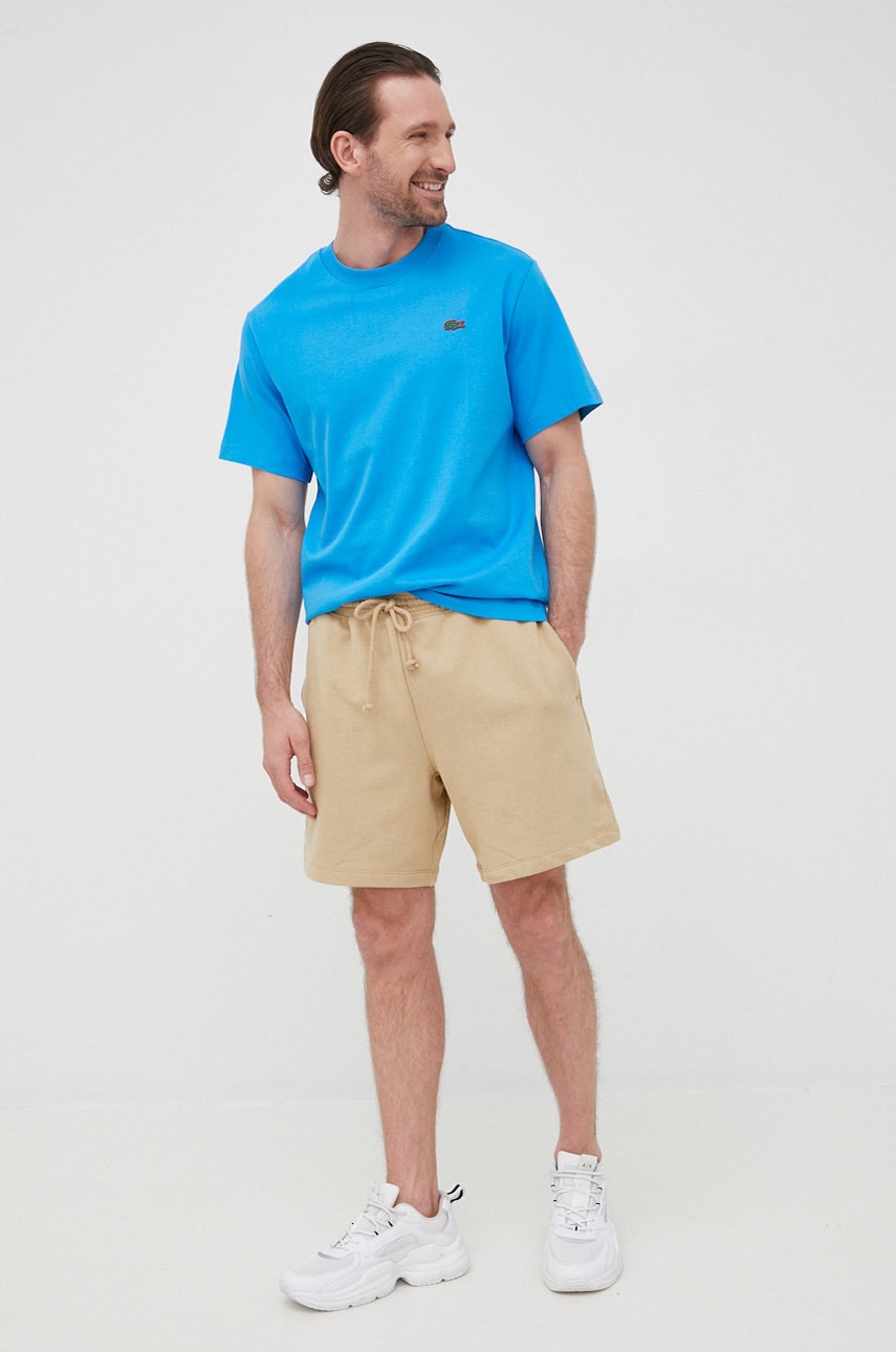 

Памучна тениска Lacoste с изчистен дизайн, Син