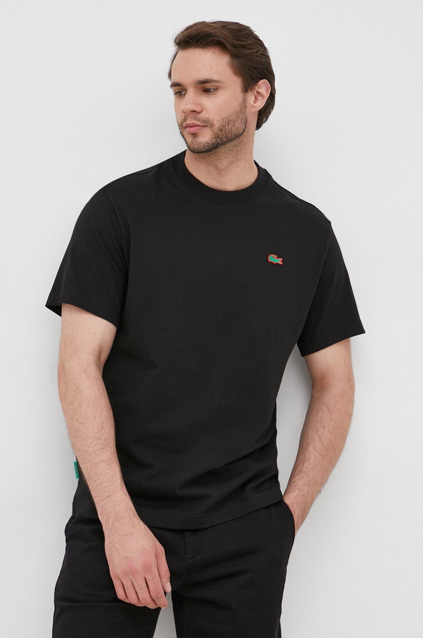 

Памучна тениска Lacoste в черно с изчистен дизайн, Черен