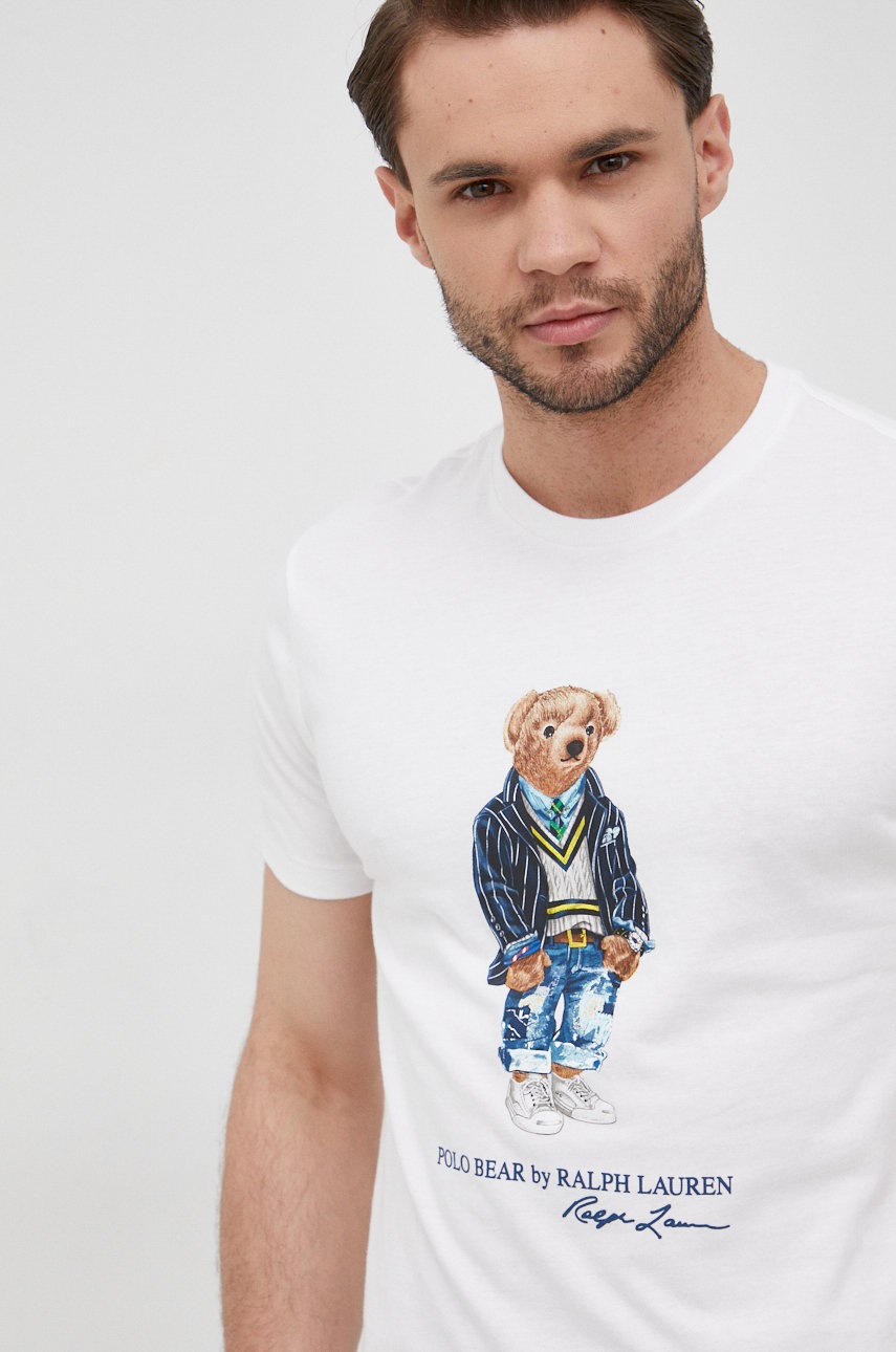 

Памучна тениска Polo Ralph Lauren в бяло с принт, Бял