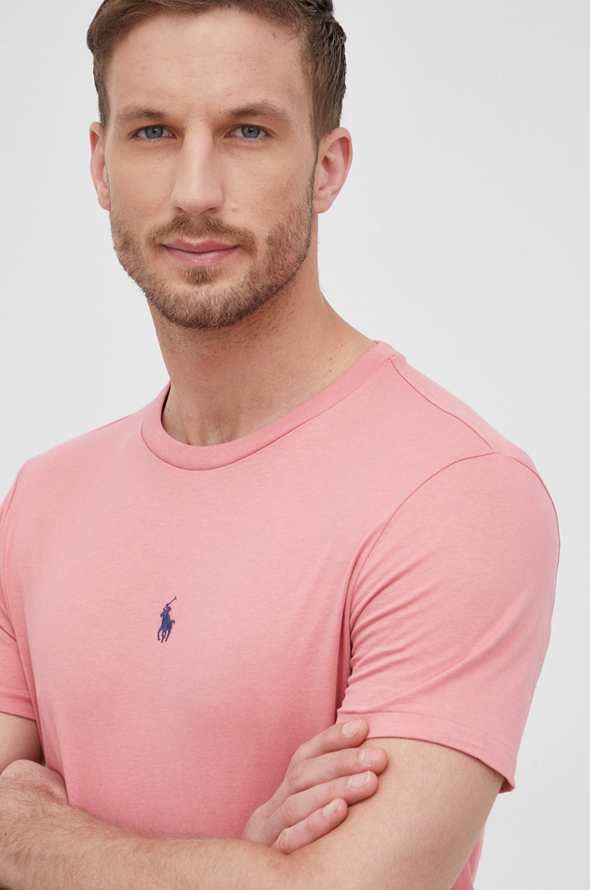 

Памучна тениска Polo Ralph Lauren в розово с изчистен дизайн, Розов