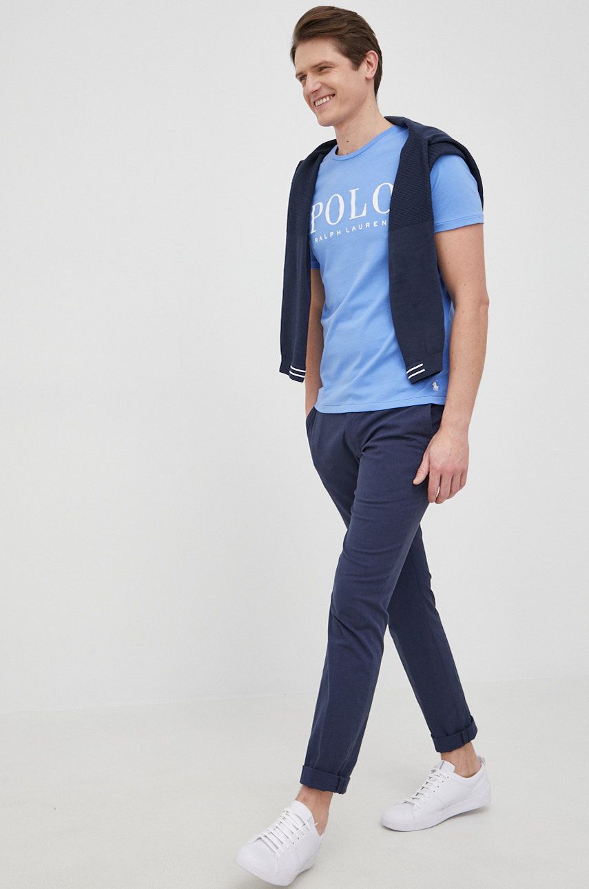 Bavlněné tričko Polo Ralph Lauren hladký - modrá -  100% Bavlna