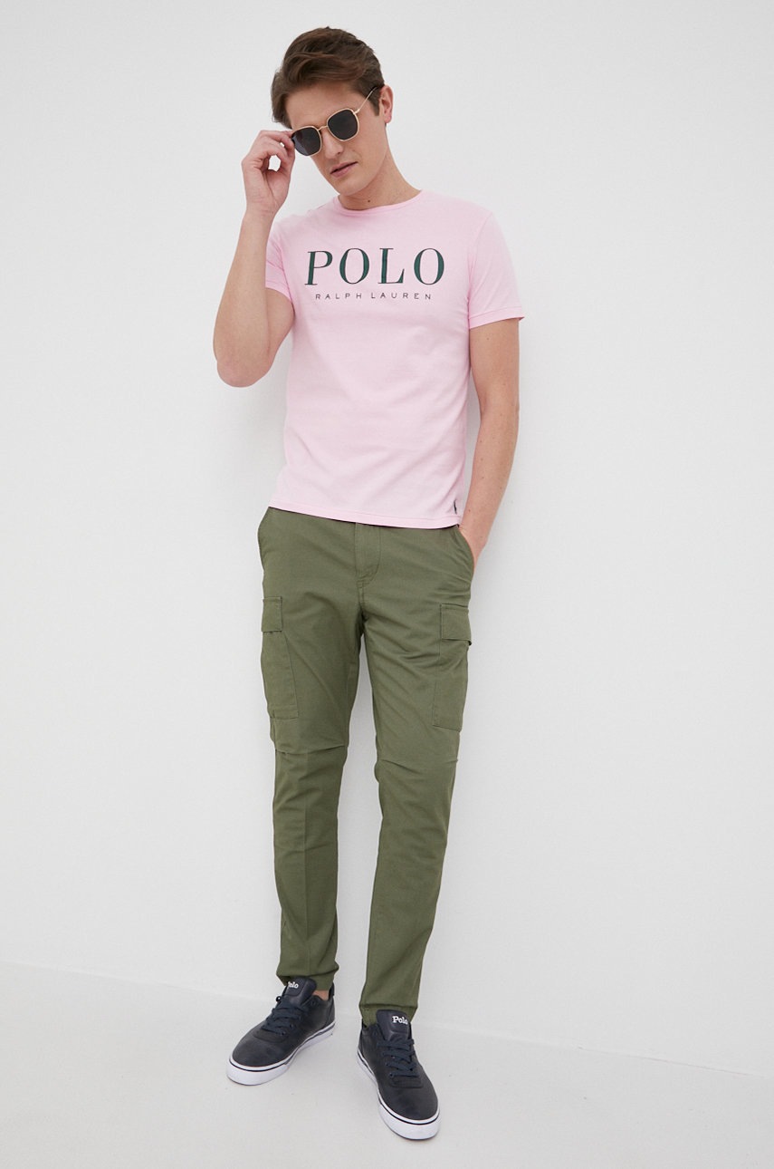 

Памучна тениска Polo Ralph Lauren в розово с принт, Розов