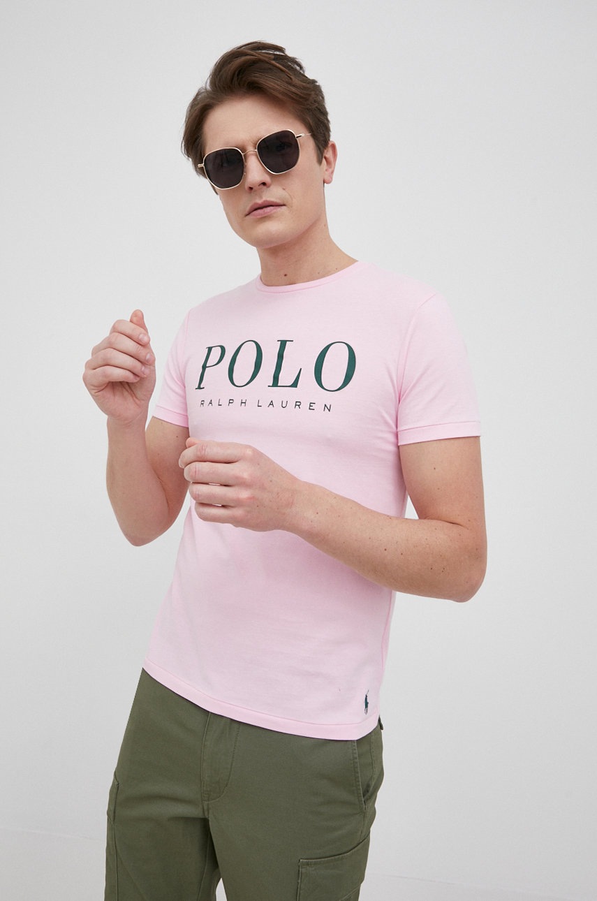

Хлопковая футболка Polo Ralph Lauren цвет розовый с принтом