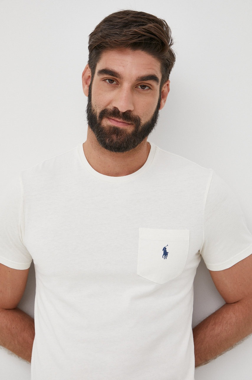 

Тениска с лен Polo Ralph Lauren в бежово с изчистен дизайн, Бежов