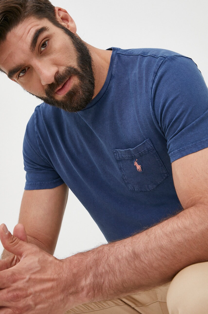 

Тениска с лен Polo Ralph Lauren в тъмносиньо с изчистен дизайн, Тъмносин
