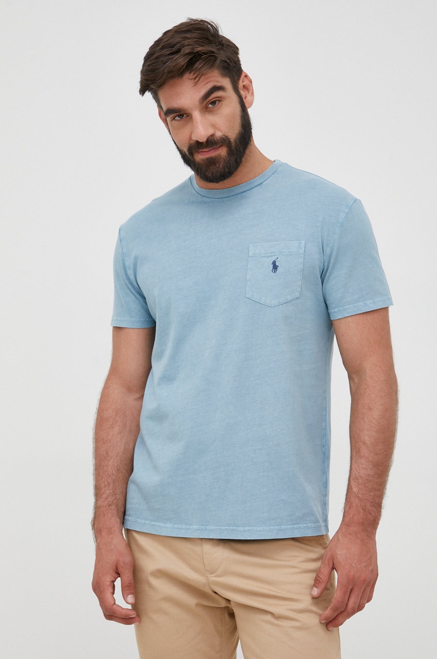 

Тениска с лен Polo Ralph Lauren с изчистен дизайн, Син