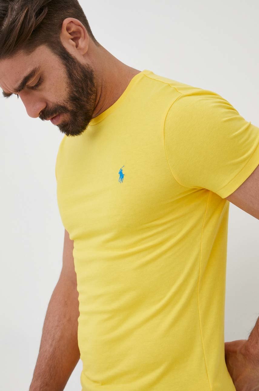 

Памучна тениска Polo Ralph Lauren в жълто с изчистен дизайн, Жълт