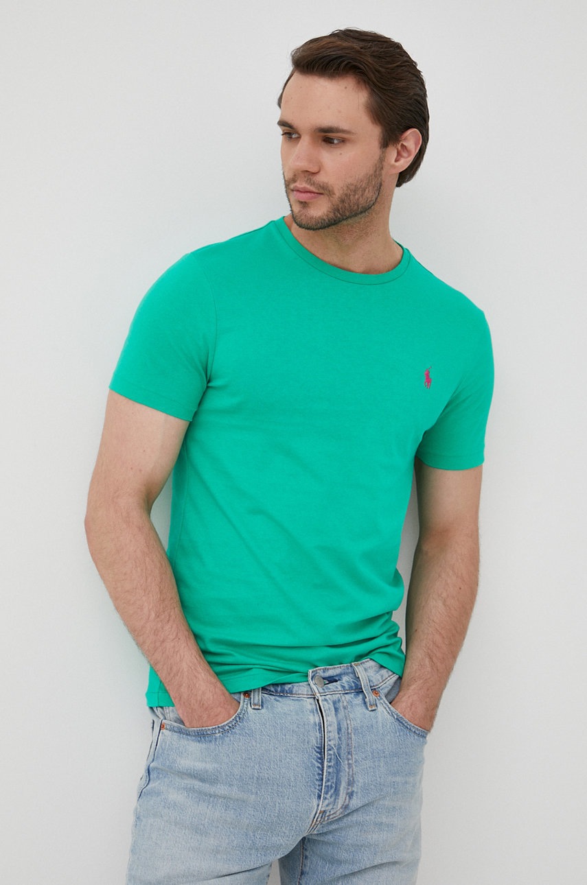 

Памучна тениска Polo Ralph Lauren в зелено с изчистен дизайн, Зелен