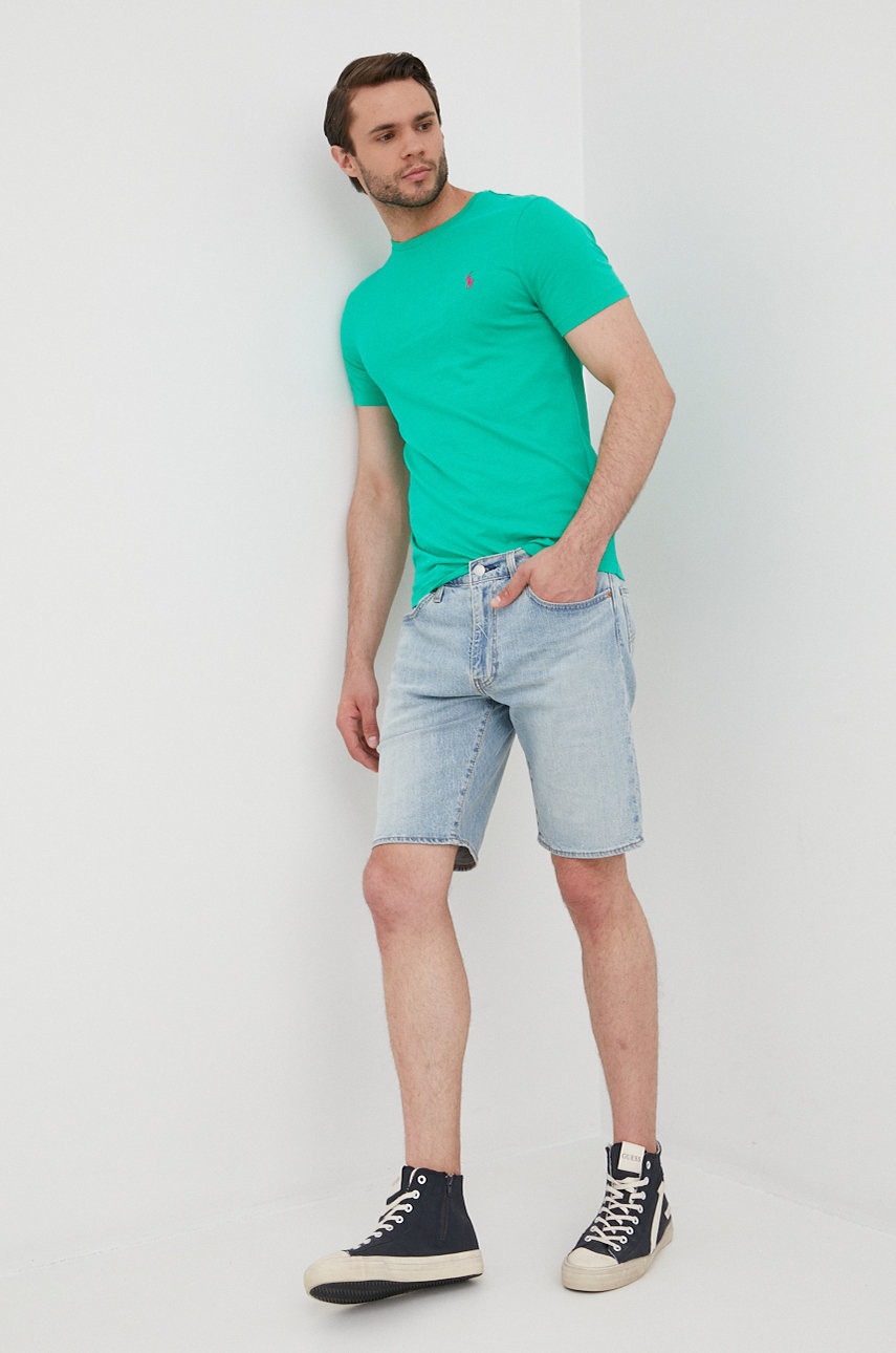 

Бавовняна футболка Polo Ralph Lauren колір зелений однотонний