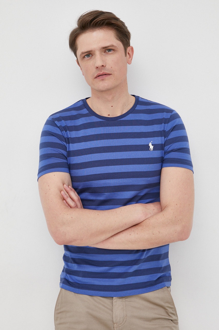 

Памучна тениска Polo Ralph Lauren с десен, Син