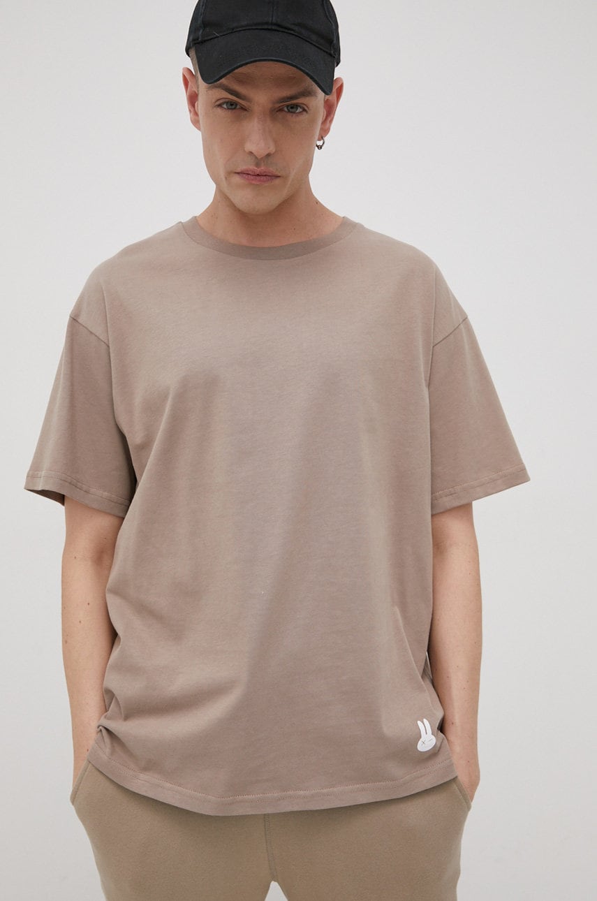 Ocay tricou din bumbac culoarea bej, neted