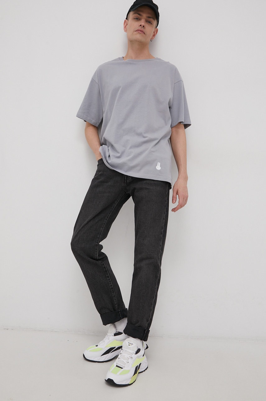 Ocay tricou din bumbac culoarea gri, neted