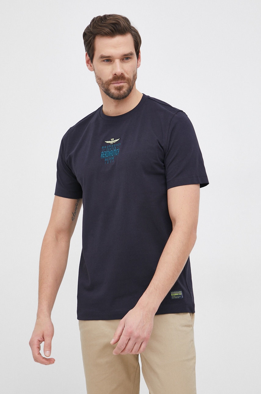 Aeronautica militare tricou bărbați, culoarea albastru marin, cu imprimeu