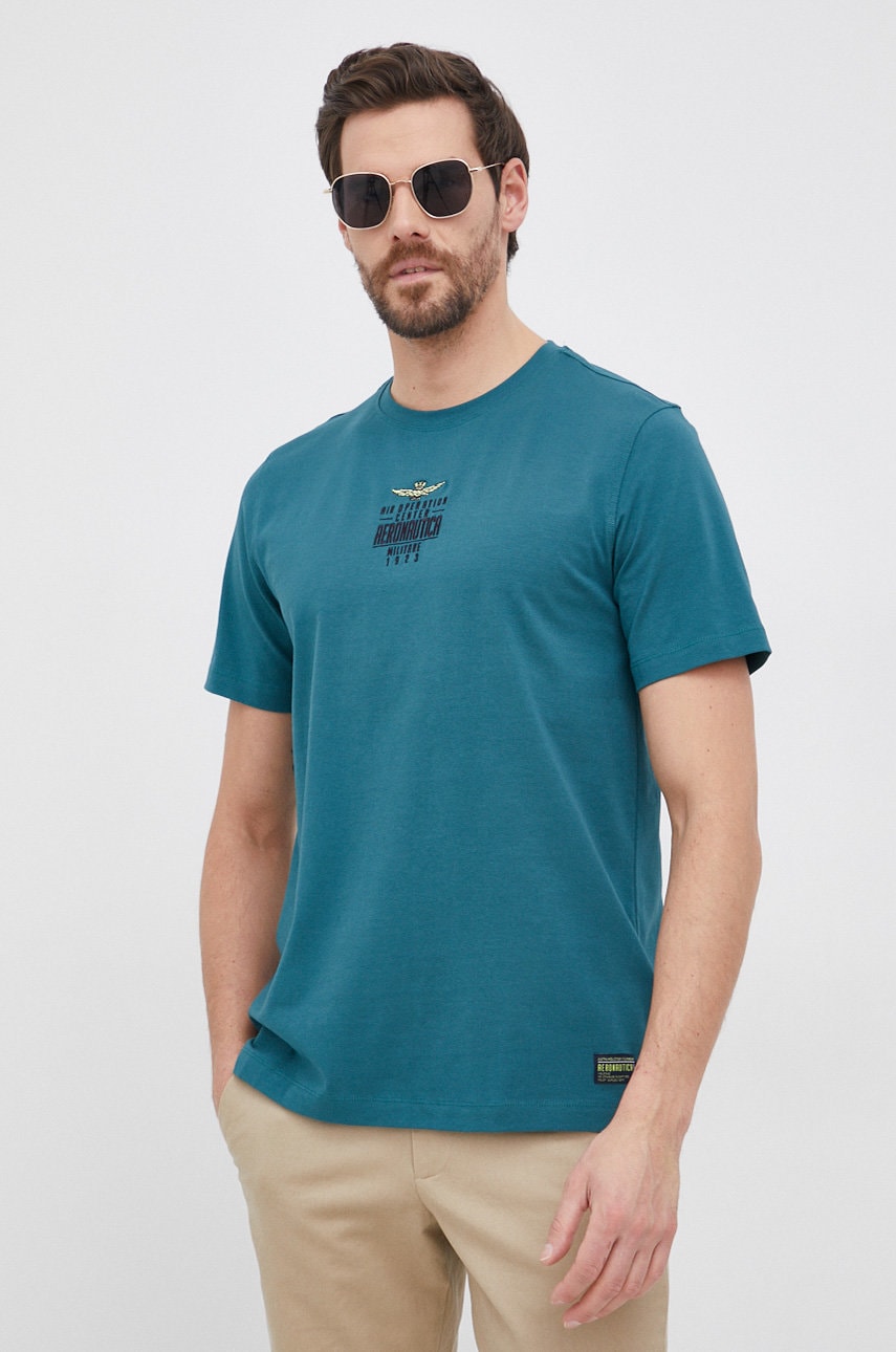 Aeronautica militare tricou bărbați, culoarea verde, cu imprimeu