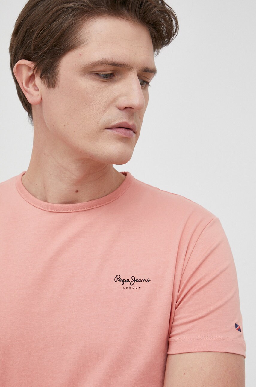 Pepe jeans tricou original basic 3 n barbati, culoarea portocaliu, neted