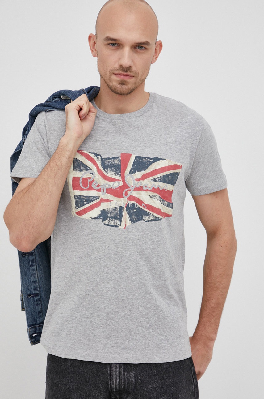 

Бавовняна футболка Pepe Jeans Flag Logo N колір сірий з принтом
