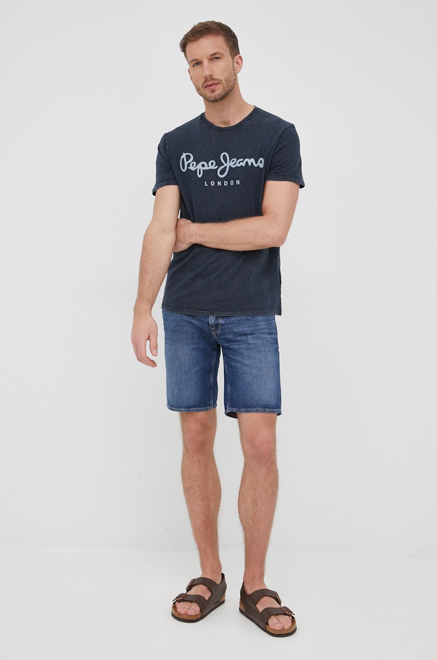 

Бавовняна футболка Pepe Jeans Essential Denim Tee N колір синій з принтом